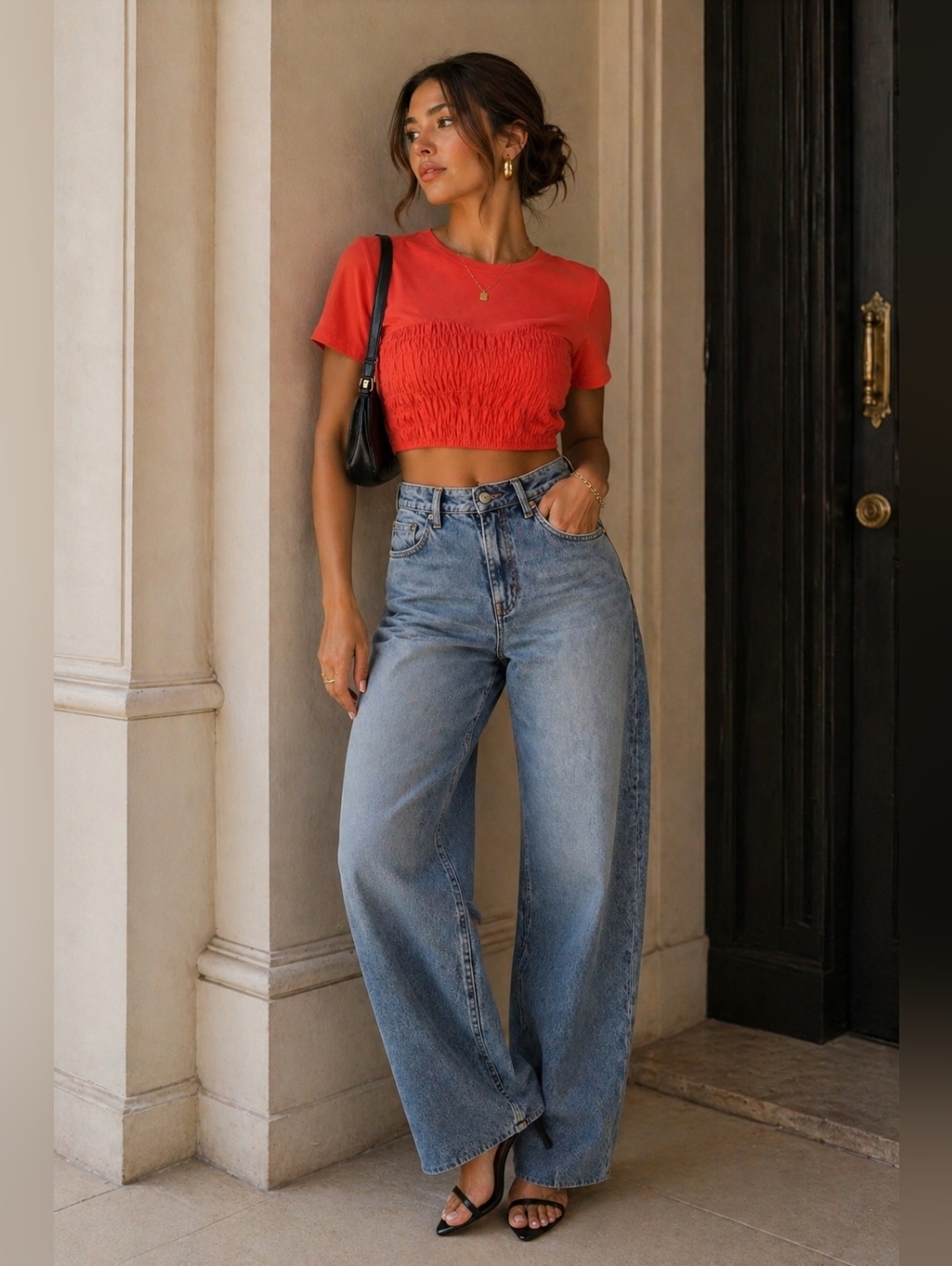 Lelis Cropped Smocked Top – Size Large – NWT
